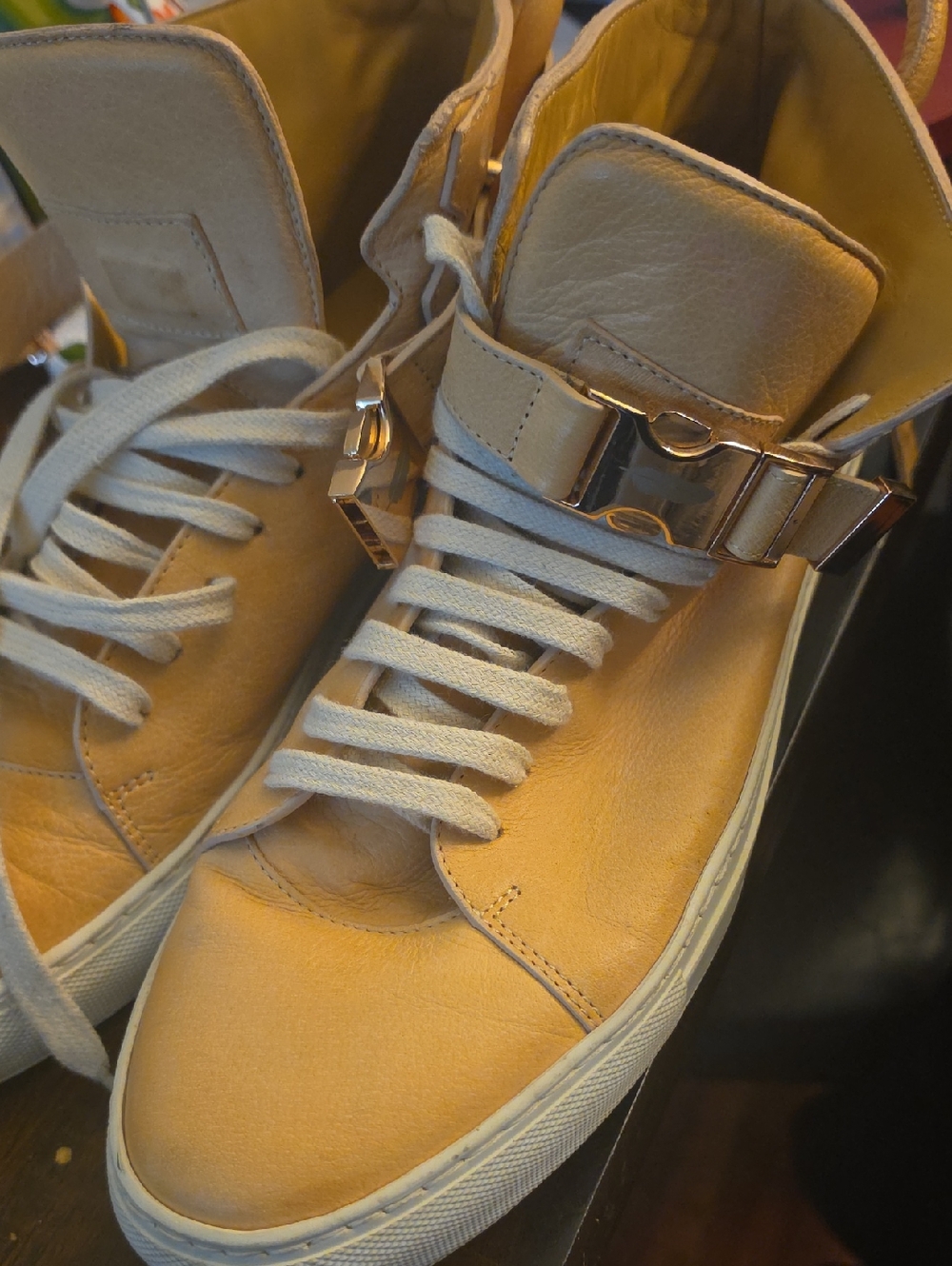 Buscemi Tan High-Top Sneakers with Metallic Strap Size 10 US
